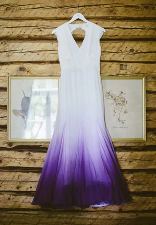 V neck Ombre Formal Prom Dress, A Line Wedding Dress Party Gown fg1772