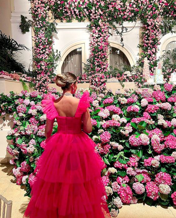 Pink tulle prom dresses long evening dress fg2453