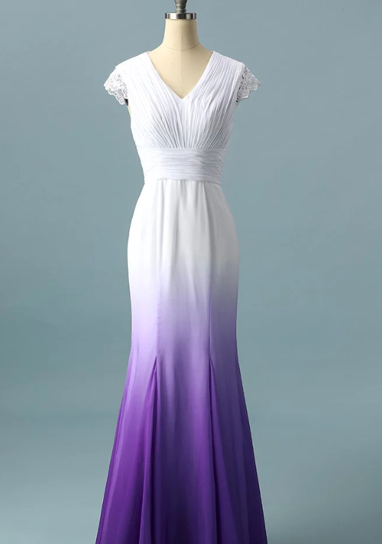 V neck Ombre Formal Prom Dress, A Line Wedding Dress Party Gown fg1772