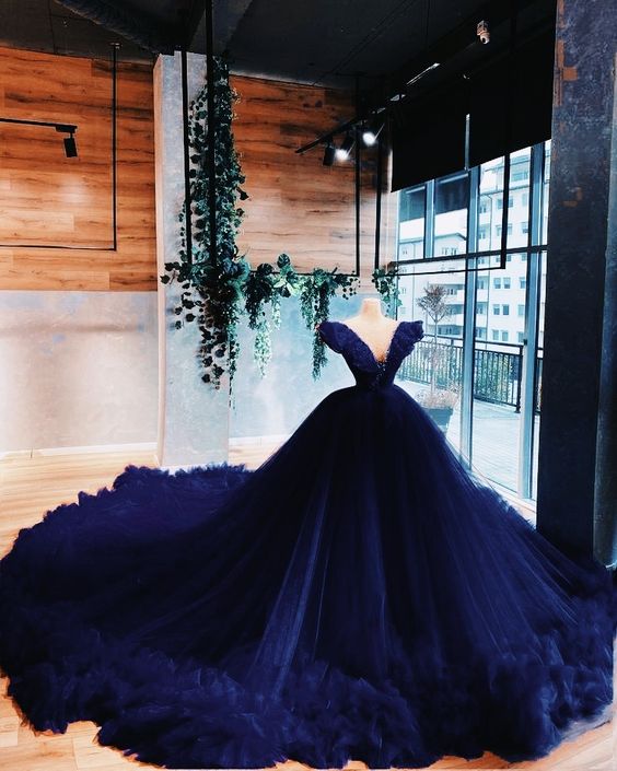 Navy blue long ball gown prom dress fg120