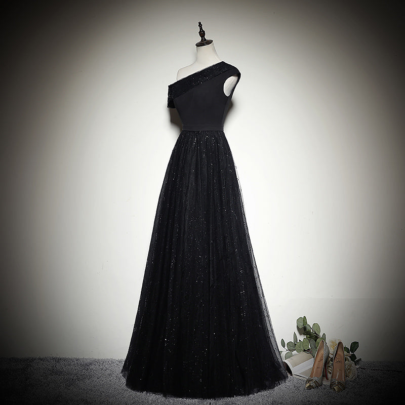 One-shoulder sequined new black evening dress prom dress fg147