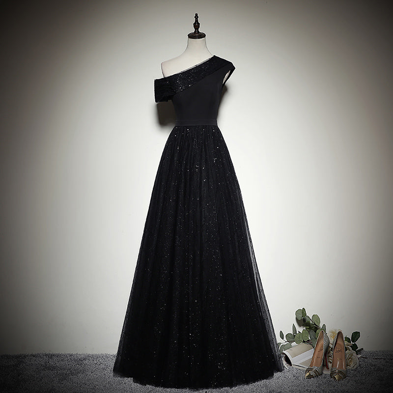 One-shoulder sequined new black evening dress prom dress fg147