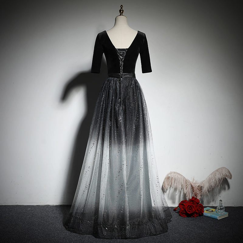 A-line black evening dress new prom dress fg189