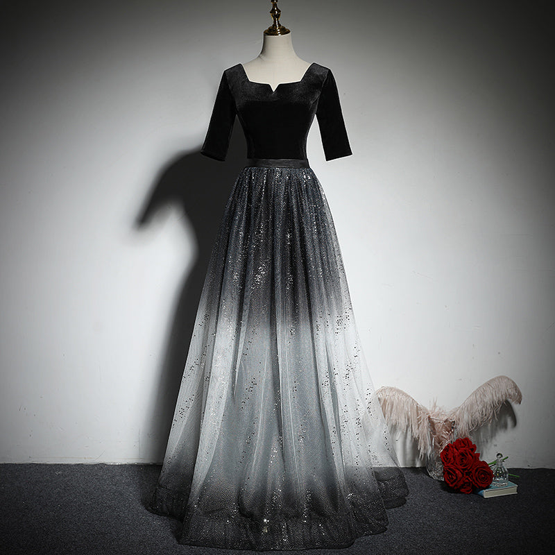 A-line black evening dress new prom dress fg189