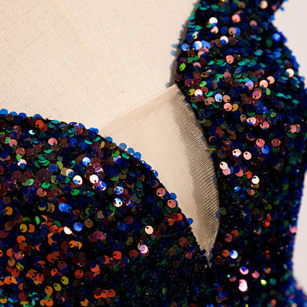 Simple Mermaid Prom Dresses Navy Blue Sequin Evening Dress fg230
