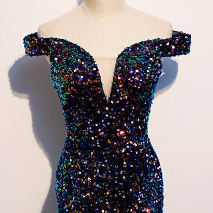 Simple Mermaid Prom Dresses Navy Blue Sequin Evening Dress fg230