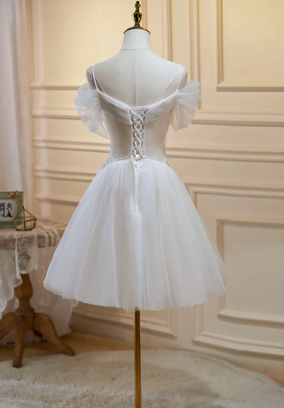 Champagne tulle lace short prom dress homecoming dress fg257