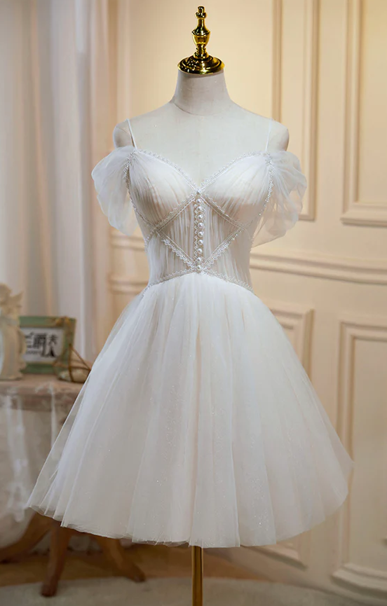 Champagne tulle lace short prom dress homecoming dress fg257