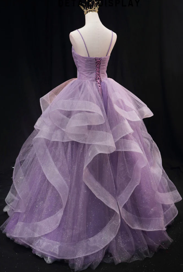 Purple tulle long prom dress A line evening gown fg267