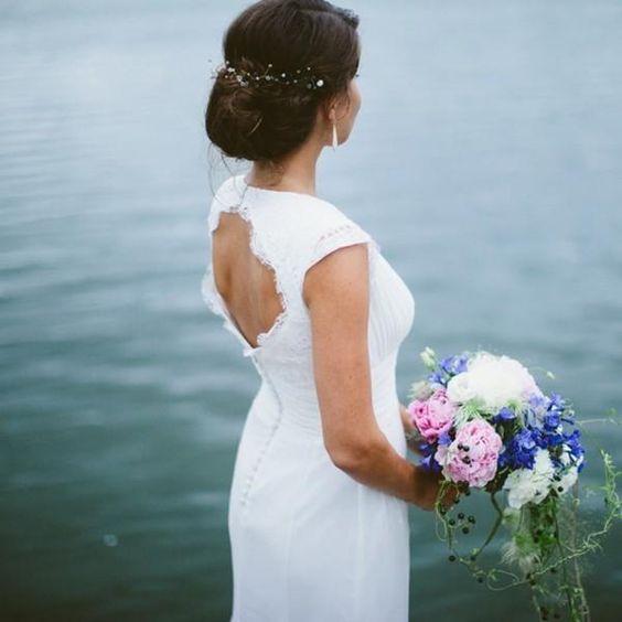 Mermaid Floor-Length Lace Top Open-Back Country Style Wedding Dress fg296
