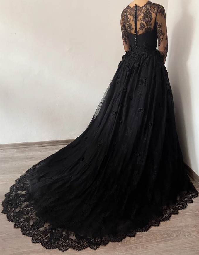 Black wedding dress 3D lace floral tulle dress, Prom Dresses,Formal Evening Dresses fg371