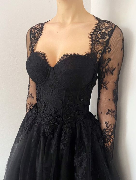 Black wedding dress 3D lace floral tulle dress, Prom Dresses,Formal Evening Dresses fg371