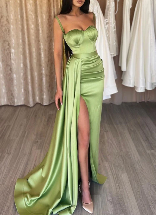 Simple sweetheart neck green tulle formal dress, green evening dress fg373