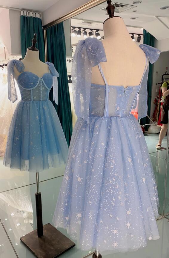 Lovely Blue Short Tulle Homecoming Dress Prom Dresses, Blue Evening Dresses fg425