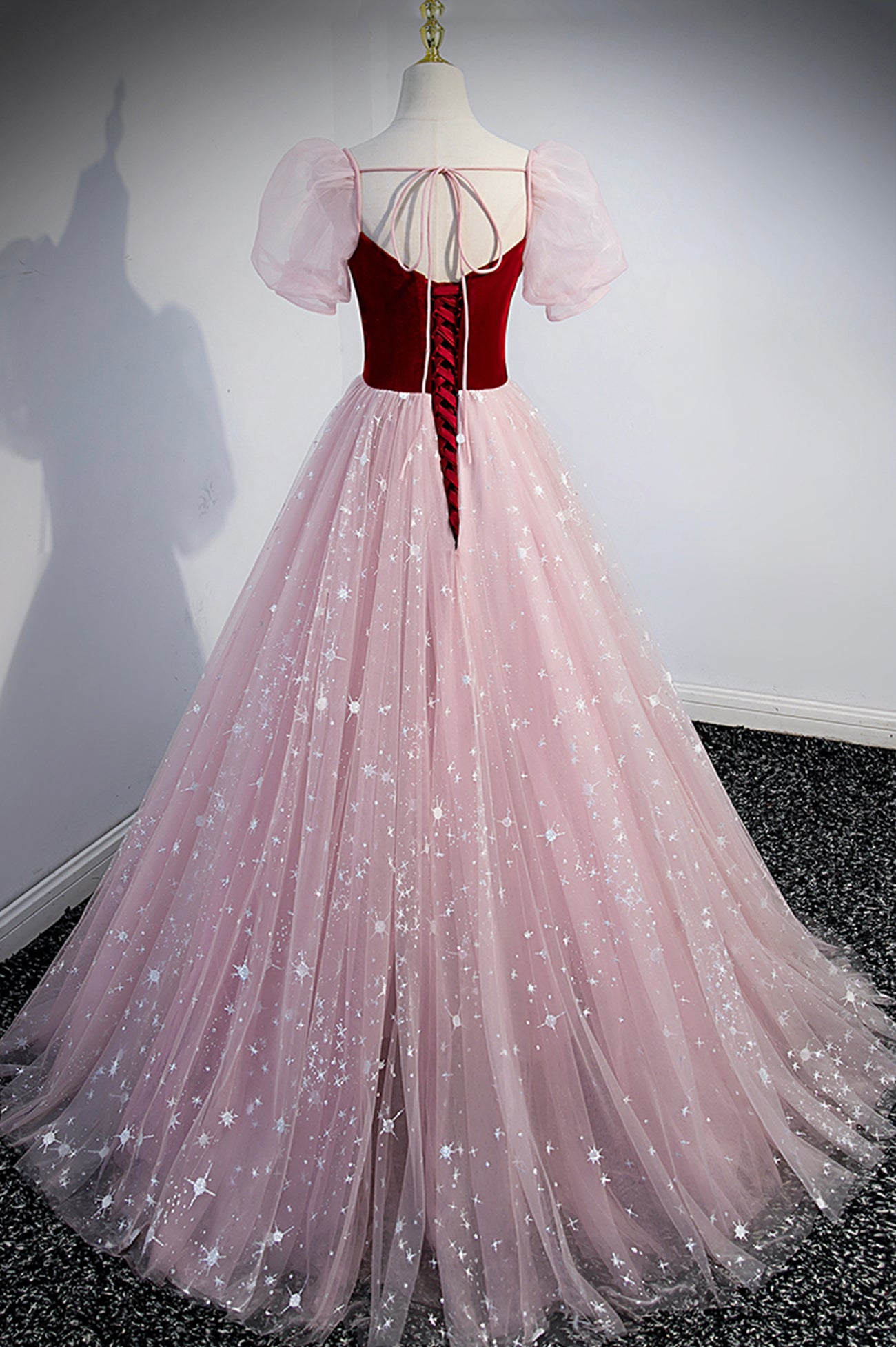Cute pink tulle long prom dress A line evening dress fg704