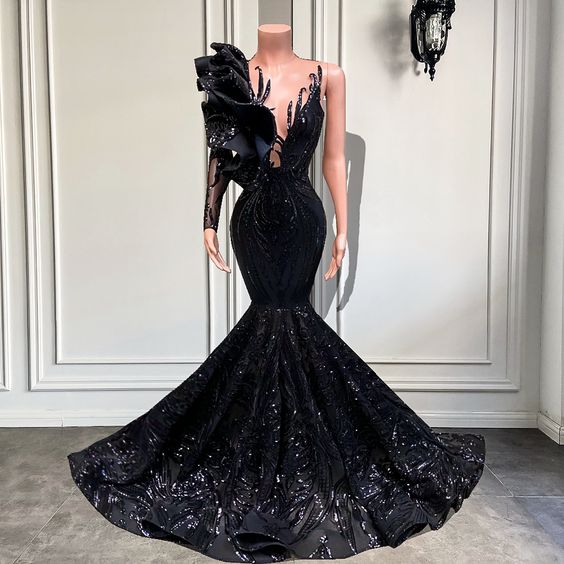 Black prom dresses, mermaid prom dresses, ruffle prom dresses fg809