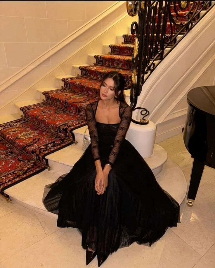 Black Evening Dress Elegant Lace Party Dress    fg7313