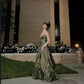 Long Green Satin Sleeveless Party Dress Formal Gown     fg5957