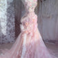 Fairytale Pink Sweetheart Mermaid Tulle Long Prom Dresses Formal Evening Gowns with Appliques  fg8448