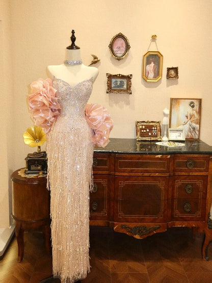 Shiny Prom Dress Sweetheart Tassel Evening Dress Gala Dress Birthday Party Dress  fg8450