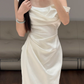 Simple Elegant White Wedding Dress Satin Evening Dress  fg8674