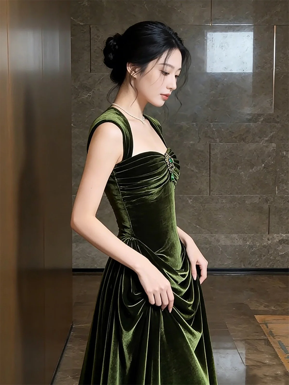 Green Velvet Sweetheart Long Prom Dress, Green Velvet Wedding Party Dress Formal Dress  fg8721