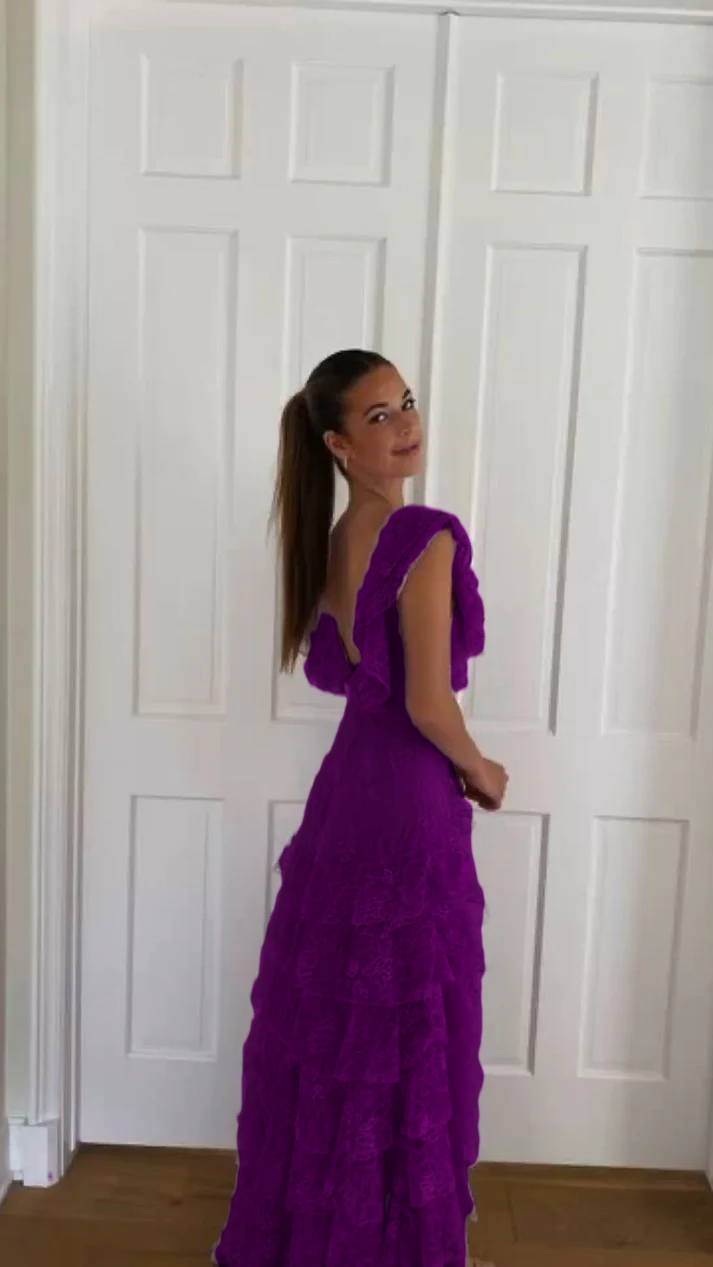Lilac Lace Long prom dress Evening Gown Party Dress     fg3249