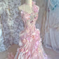 Fairytale Pink Sweetheart Mermaid Tulle Long Prom Dresses Formal Evening Gowns with Appliques  fg8448