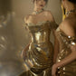 Mermaid Gold Long Prom Dress Sexy Off Shoulder Evening Dresses   fg7664