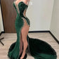 Green Velvet Prom Dresses African Mermaid Evening Dress With Slit      fg4128