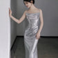 Silver Sequin Mermaid Long Prom Dress Sexy Evening Dresses   fg7666
