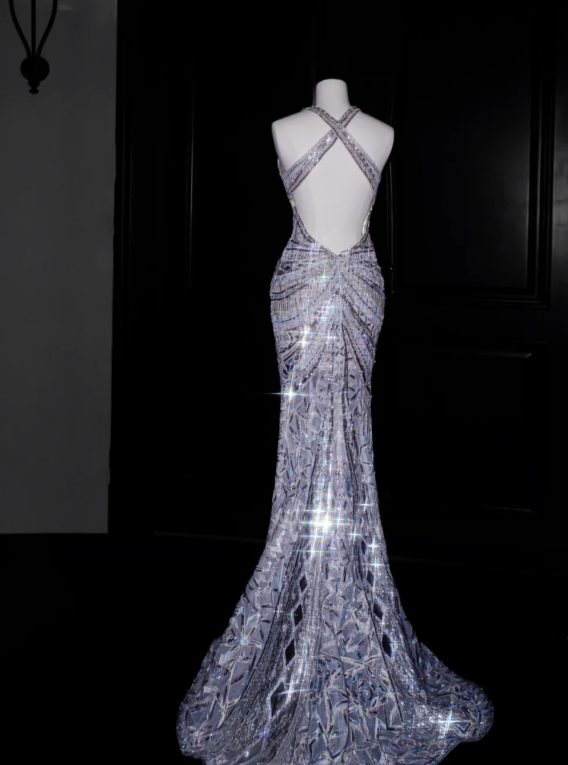 Robe de soirée longue sirène colorée à paillettes, tenue de remise de diplôme fg8362