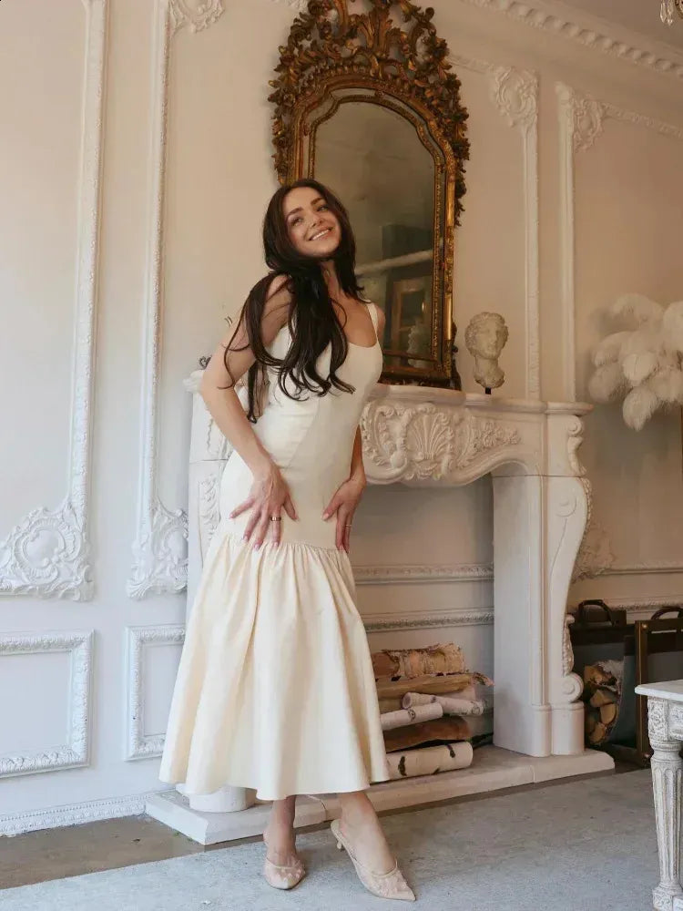 Elegant Square Neck Maxi Dress Sleeveless Women's Party Dress   fg7378