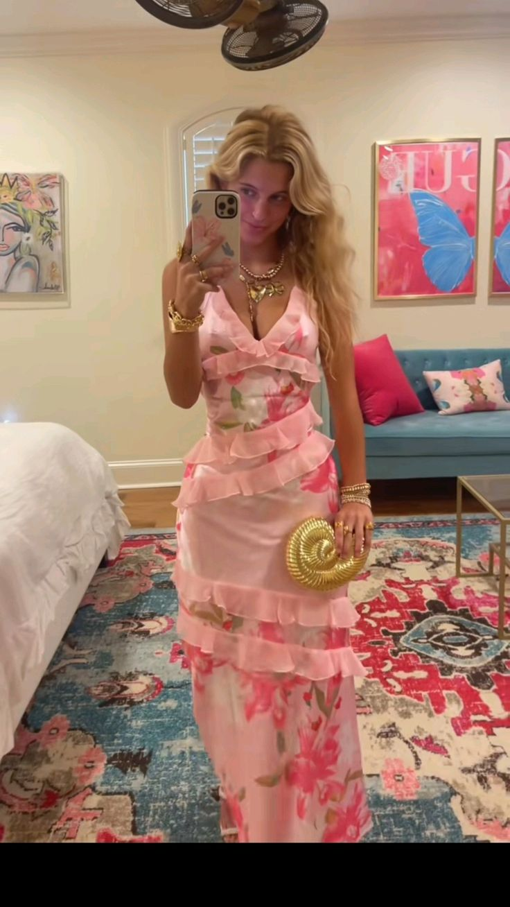 V Neck Pink Flora Prom Party Dress Evening Dress 21st Birthday Outfit fg8393