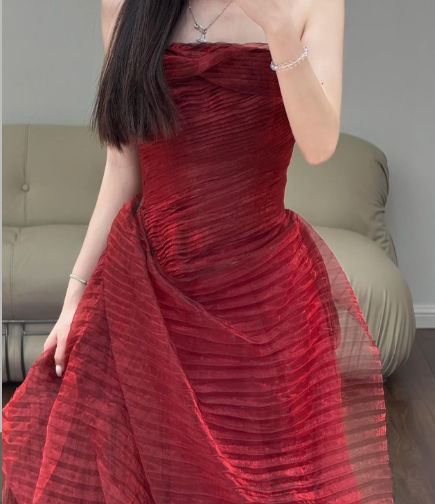 Burgundy Prom Party Dress Sleeveless Evening Dress Birthday Outfit  fg8677