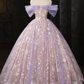 Light Purple Floral Tulle Prom Dress with Lace, A-line Off Shoulder Evening Dress Formal Dress  fg8733