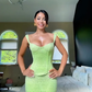 Stunning Two Piece Sheath Straps Green Lace Prom Dress Evening Dress fg8533