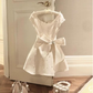 Pearl Satin A-Line Birthday Dress Bow Homecoming Dress fg8291