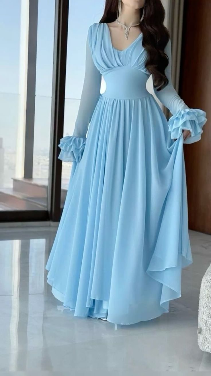 Elegant Blue Chiffon Prom Dress Graduation Dress Evening Dress fg8482