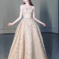 Champagne Strapless Prom Gown Lace  Elegant Evening Dress fg8651