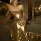 Mermaid Gold Long Prom Dress Sexy Off Shoulder Evening Dresses   fg7664