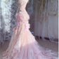 Fairytale Pink Sweetheart Mermaid Tulle Long Prom Dresses Formal Evening Gowns with Appliques  fg8448