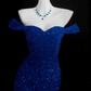 Blue Mermaid Sequins Sweetheart Prom Dress, Blue Off Shoulder Party Dress  fg8727
