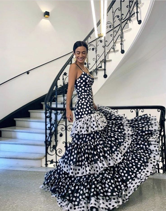 Black And White Polka Dots Long Prom Dress Birthday Dress Evening Dress  fg8345