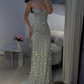 Gorgeous Spaghetti Straps Silver Sequin Side Slit Long Prom Dress Evening Dress fg8359