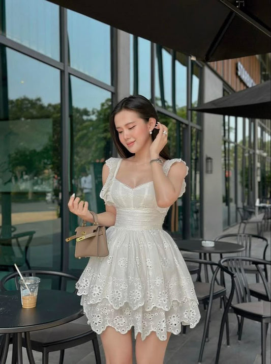 White Lace Birthday Outfit Short Evening Dress Cocktail Dresses Short Party Dress  fg8008