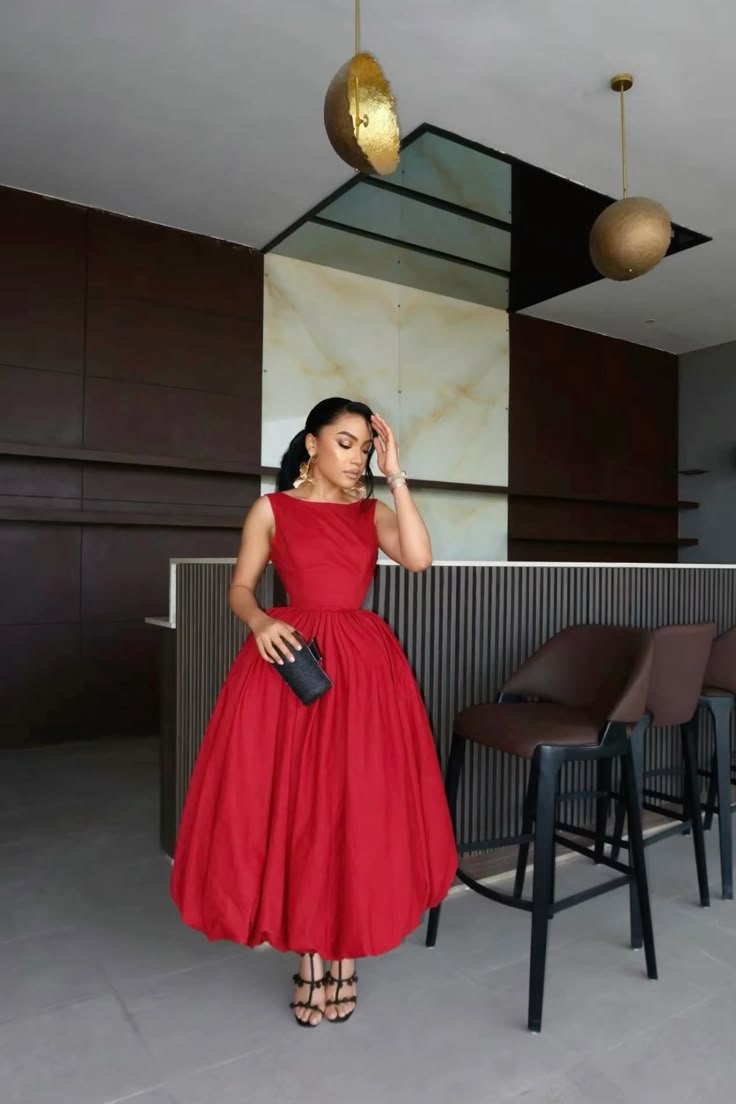 Red A Line Red Midi Party Dress Formal Evening Dress    fg7519