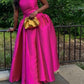Fuchsia Spaghetti Straps A-Line Satin Long Formal Party Dress    fg7476
