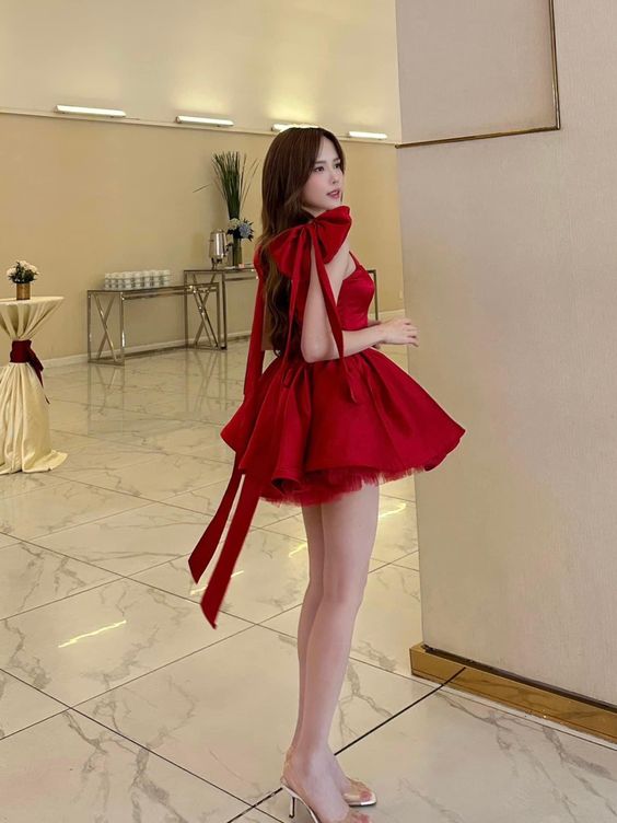 Robe de soirée à bretelles rouges fg5400