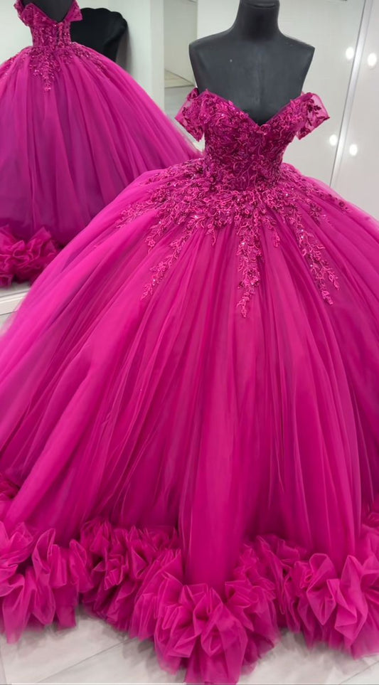 Design Princess Quinceanera Dresses Tiered Ruffles Appliques Sweet 16 Ball Gowns     fg8065